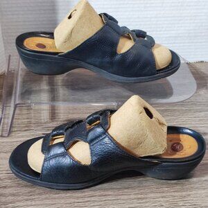 Clarks Black Leather Open-Toe Sandals